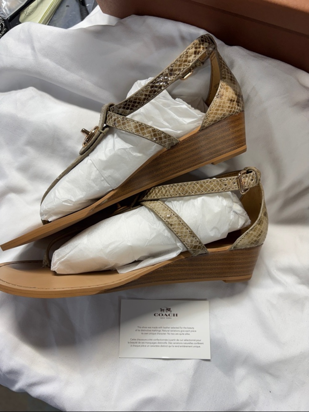 Coach Turnlock Leather Sandals Ingrid Nat embossed T strap Snake Print Gladiator - Picture 6 of 14